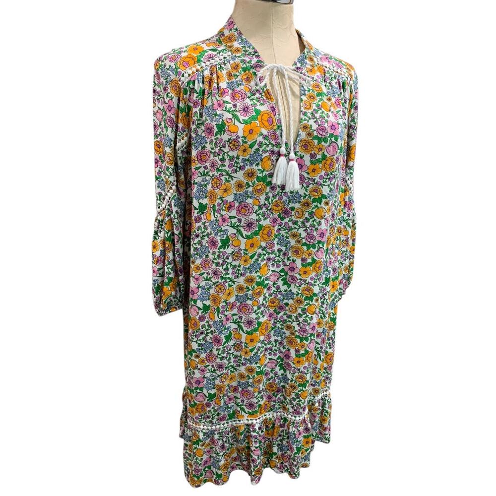 Large Crown & Ivy Long‎ Sleeve Boho Shift Dress Floral Print Soft
